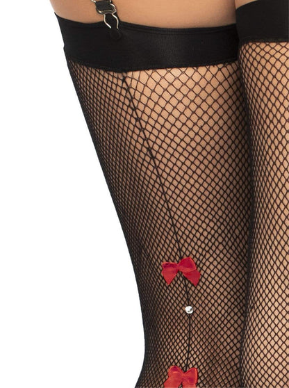 Bow Backseam Fishnet Thigh Highs