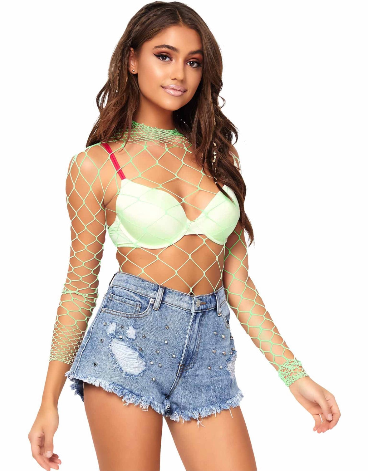 High Neck Long Sleeved Net Bodysuit